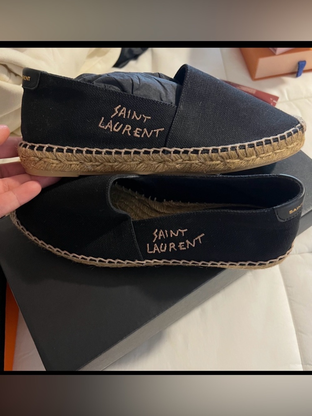 Saint Laurent Black Canvas Espadrilles with Natural Jute Sole